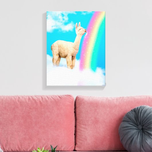 Llama Licking Rainbow Canvas Afdruk (Insitu (Woonkamer))