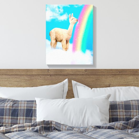 Llama Licking Rainbow Canvas Afdruk (Insitu (Slaapkamer))