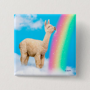 Llama Licking Rainbow Vierkante Button 5,1 Cm