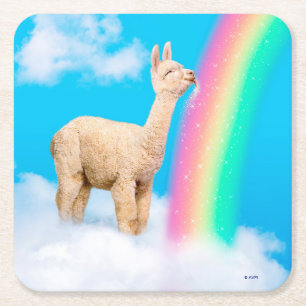 Llama Licking Rainbow Vierkante Kartonnen Onderzetter