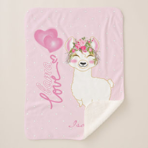 Llama Liefde in Roze Bloemen Design Sherpa Deken