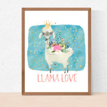 Llama Liefde Kroon Waterverf Schattig Kawaii Aardi