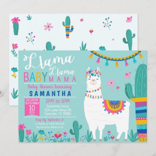 Llama Llama Baby Mama Baby shower Invitation (Devant / Derrière)