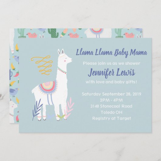 Llama Llama Baby Mama Baby Shower Invitations (Devant / Derrière)