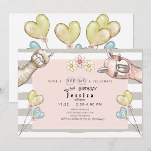 Llama Llama Girl's Birthday Party Uitnodiging