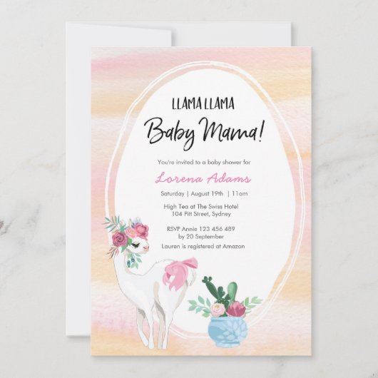 Llama Llama Mama Baby shower invitation (Devant)