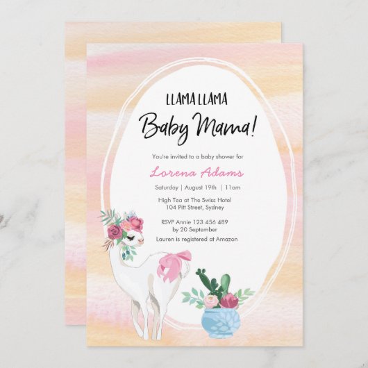 Llama Llama Mama Baby shower invitation (Devant / Derrière)