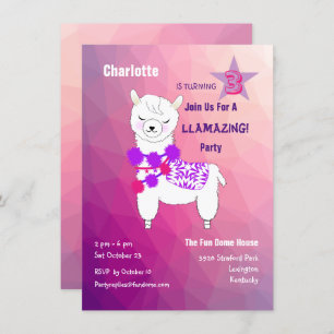 Llama Llamazing Girls Cute Birthday Party Kaart