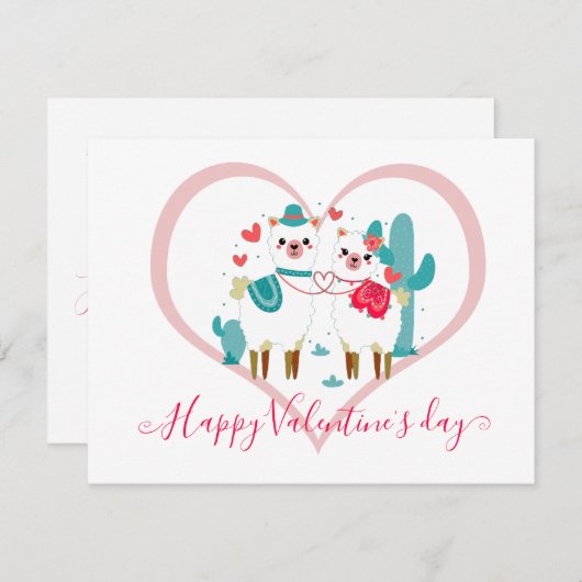 Llama Llove Kinder Valentijn Feestdagenkaart (Voorkant / Achterkant)