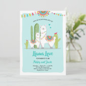 Llama Love Fiesta Boy Blue Baby shower Invitation (Debout devant)