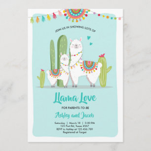 Llama Love Fiesta Boy Blue Baby shower Uitnodiging