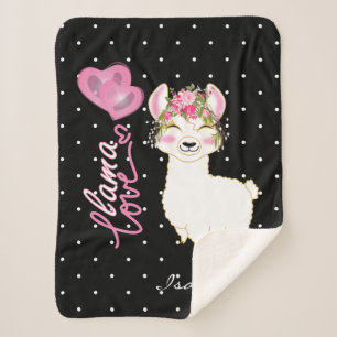 Llama Love in Pink Floral Sherpa Deken
