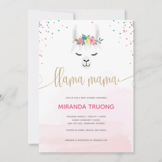 Llama Mama Baby shower Invitation (Devant)
