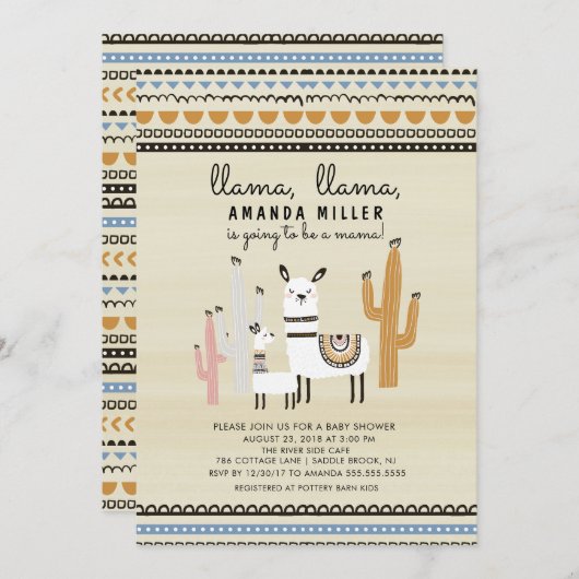Llama Mama Baby shower Invitation (Devant / Derrière)