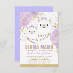 Llama Mama Baby shower / Paars Gold Floral Fiesta Kaart