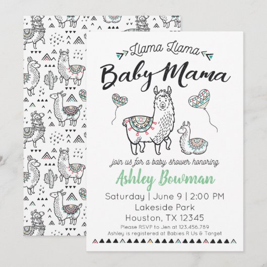 Llama Mama Baby shower Uitnodiging (Voorkant / Achterkant)