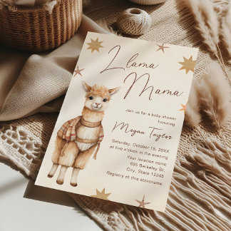 Llama Mama  Beige Baby shower Uitnodiging