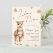 Llama Mama  Beige Baby shower Uitnodiging (Staand voorkant)