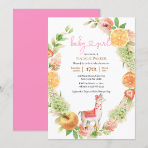 Llama Mama Citrus Floral Greenery Baby Girl Shower Kaart
