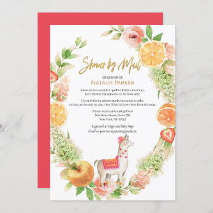 Llama Mama Floral Greenery Baby shower per post Kaart