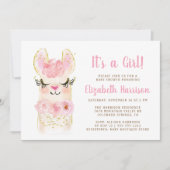 Llama Mama rose bébé fille douche Invitation (Devant)