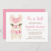 Llama Mama rose bébé fille douche Invitation (Devant / Derrière)