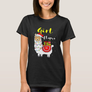 Llama Meisje Lichtjes Kerstman Hoed Kerst Pyjama M T-shirt