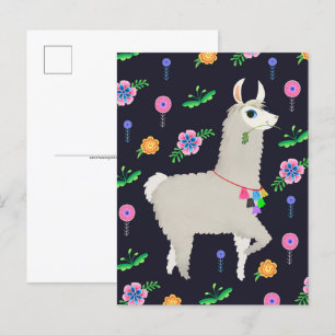 Llama met bloemen briefkaart