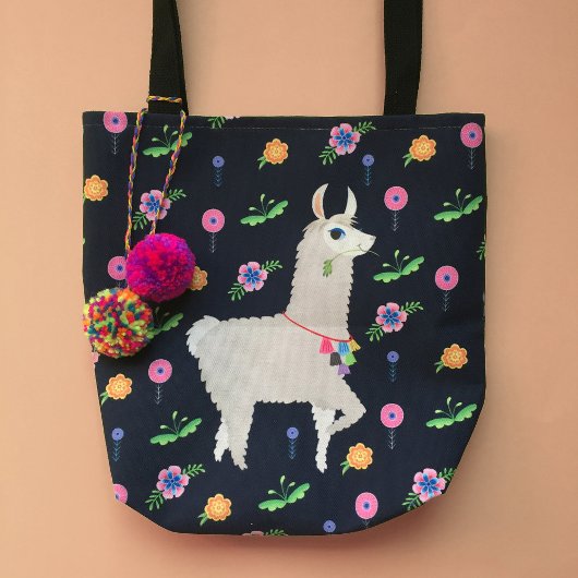 Llama met bloemen draagtas