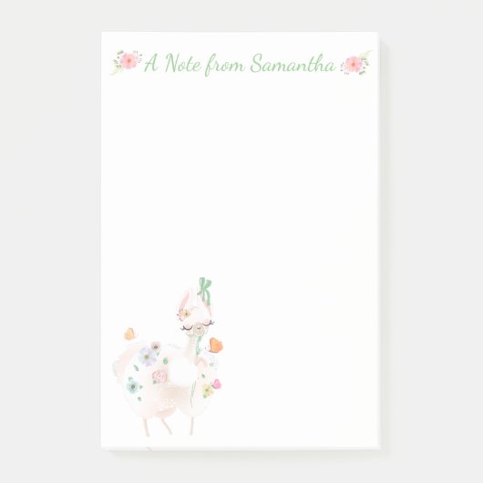  Llama met bloemen en groen lintje Post-it® Notes (Voorkant)