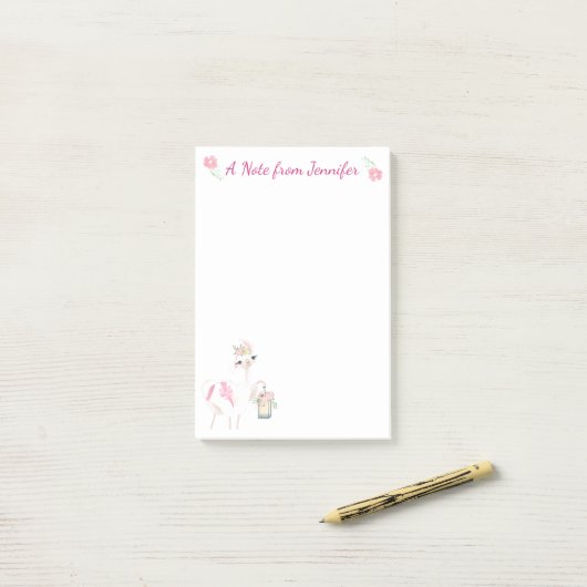 Llama met bloemen en lantaarn Post-it® Notes (Op bureau)