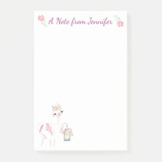  Llama met bloemen en lantaarn Post-it® Notes (Voorkant)
