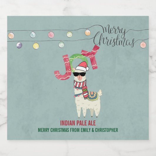 Llama met een kerstkop en een zonnebril bier etiket (Enkel label)