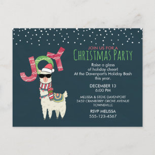 Llama met kerstmuts uitnodigen voor kerstfeest briefkaart