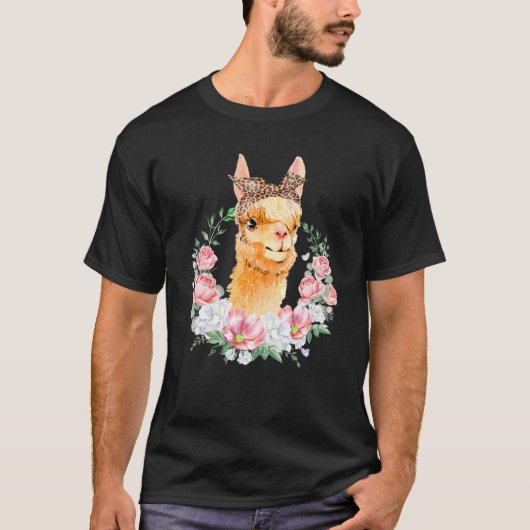 Llama met luipaard hoofdband Boho-ventilator T-shirt (Voorkant)