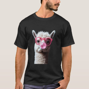 Llama met roze bril en bubblegum t-shirt
