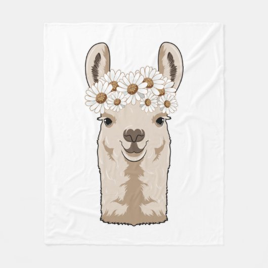Llama met witte bloesems fleece deken (Voorkant)