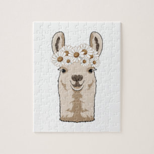 Llama met witte bloesems legpuzzel