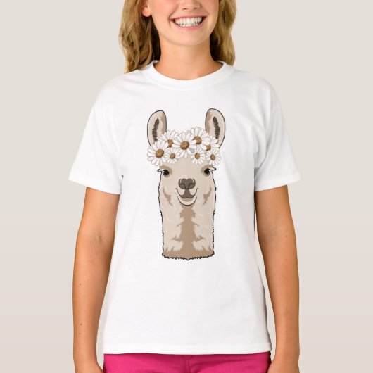 Llama met witte bloesems t-shirt (Voorkant)