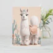Llama met zadel in de woestijn bedankkaart (Staand voorkant)
