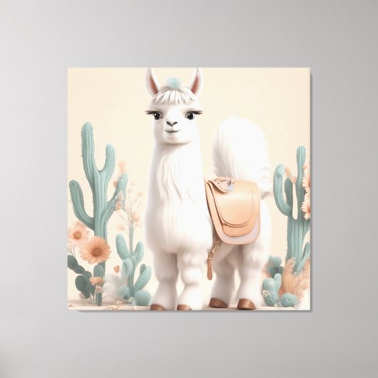 Llama met zadel in de woestijn canvas afdruk (Voorkant)