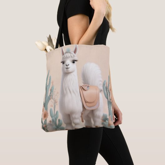 Llama met zadel in de woestijn draagtas (Dichtbij)