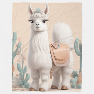 Llama met zadel in de woestijn fleece deken
