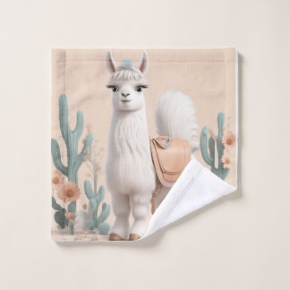 Llama met zadel in de woestijn washandje