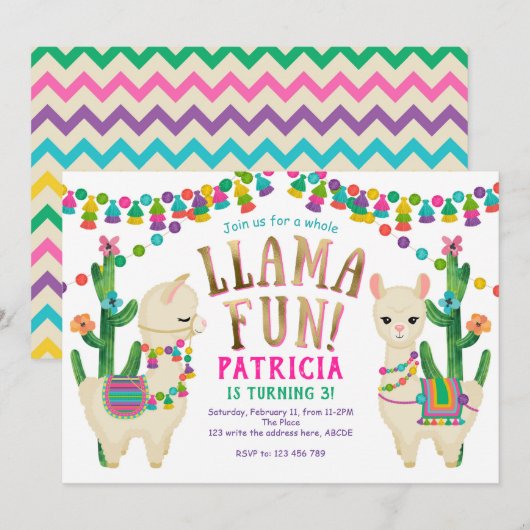 Llama, Mexicaans, FIesta, Schattige, verjaardag Kaart (Voorkant / Achterkant)