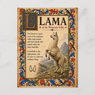 Llama, Middeleeuwse Bestiarium Kunst Briefkaart