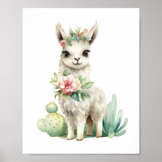 Llama Nursery Decor Schattige Llama Waterverf Poster (Voorkant)