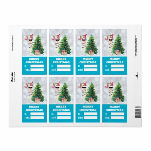Llama op Silver Bokeh en Icy Blue Kerstmis Etiket (Full Sheet)