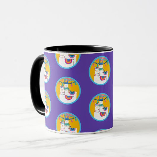 Llama Paars Blauw Geel Kleurrijk Verjaardagsfeest Mok (Voorkant links)