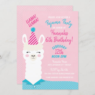 Llama Pajama Party Birthday Invitation Kaart